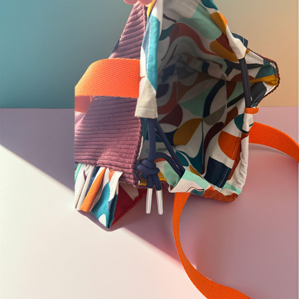 Sac Totebag Velours Côtelé Prune & Motif Géométrique – Le Petit Atelier 27