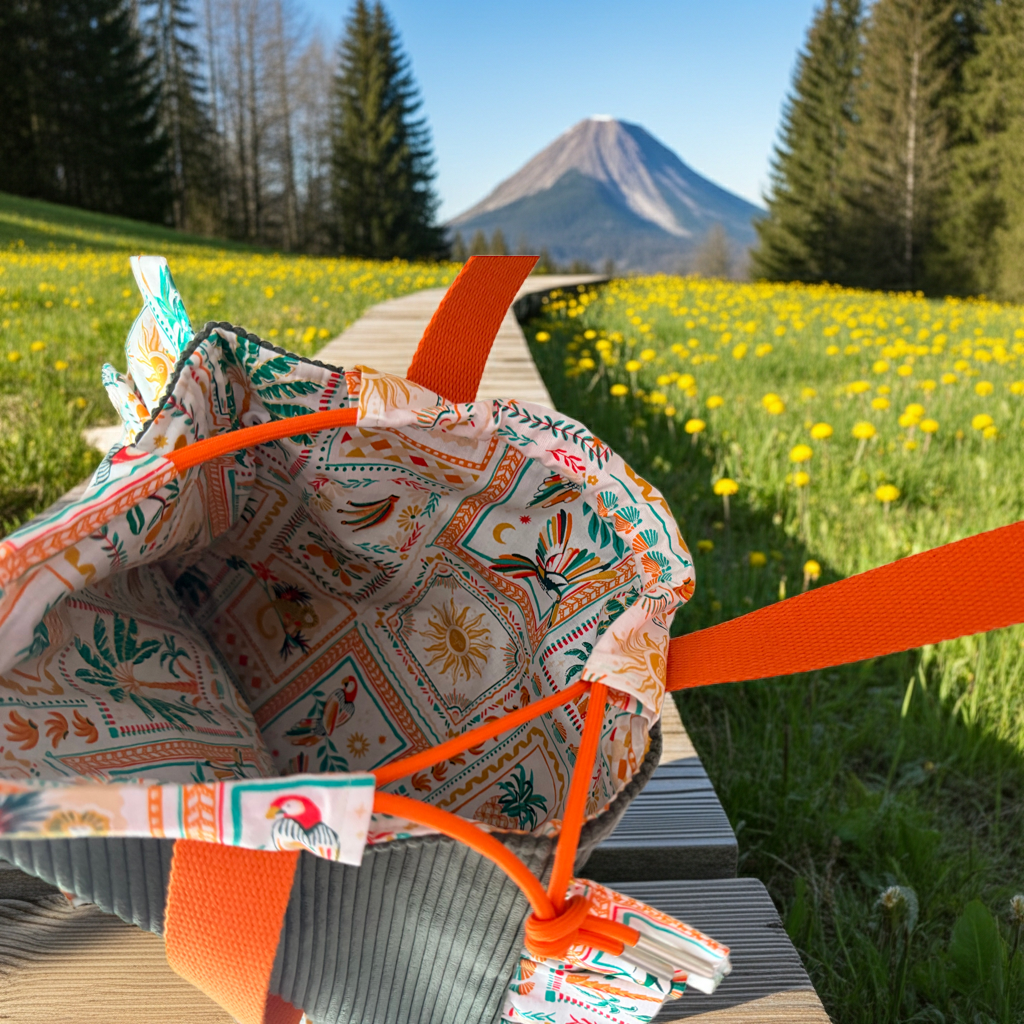 Sac Totebag Velours Côtelé Soleil Kaki & Imprimé Aztèque – Le Petit Atelier 27