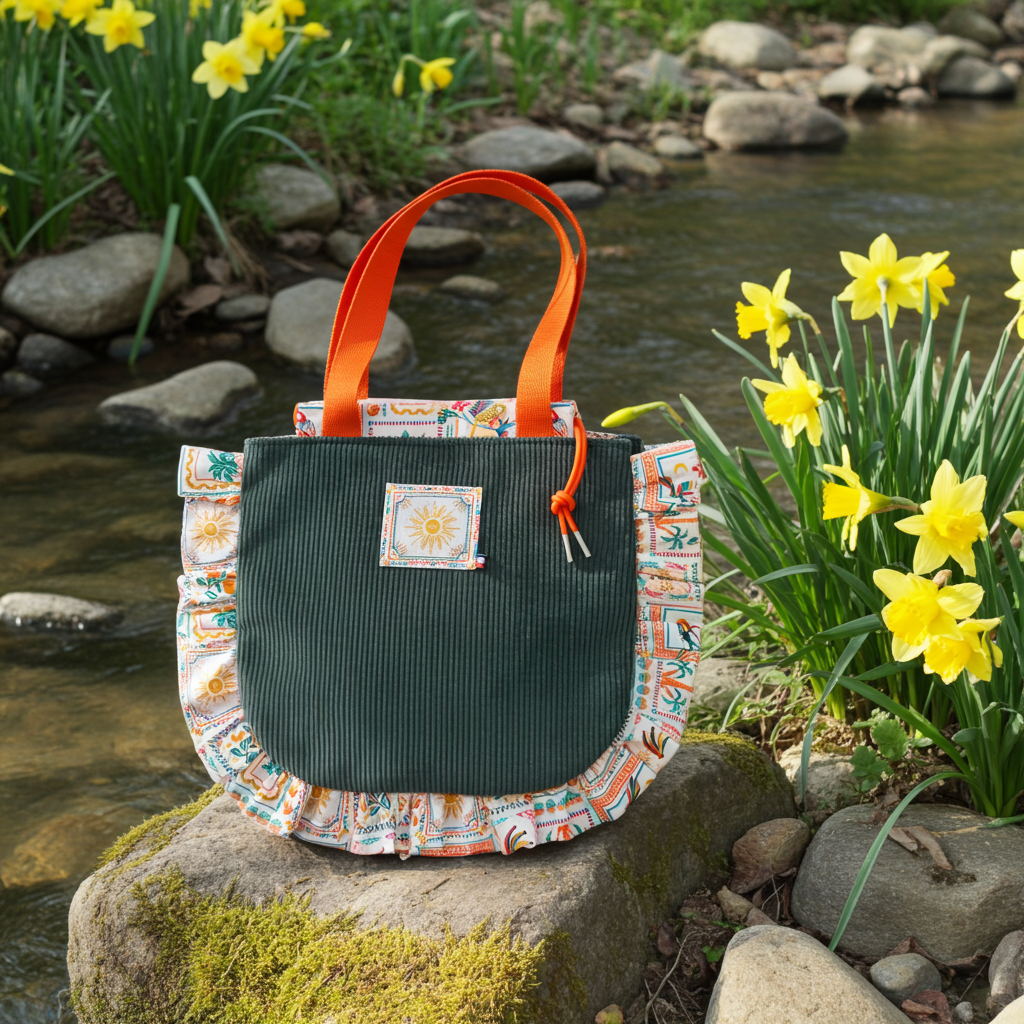 Sac Totebag Velours Côtelé Soleil Kaki & Imprimé Aztèque – Le Petit Atelier 27