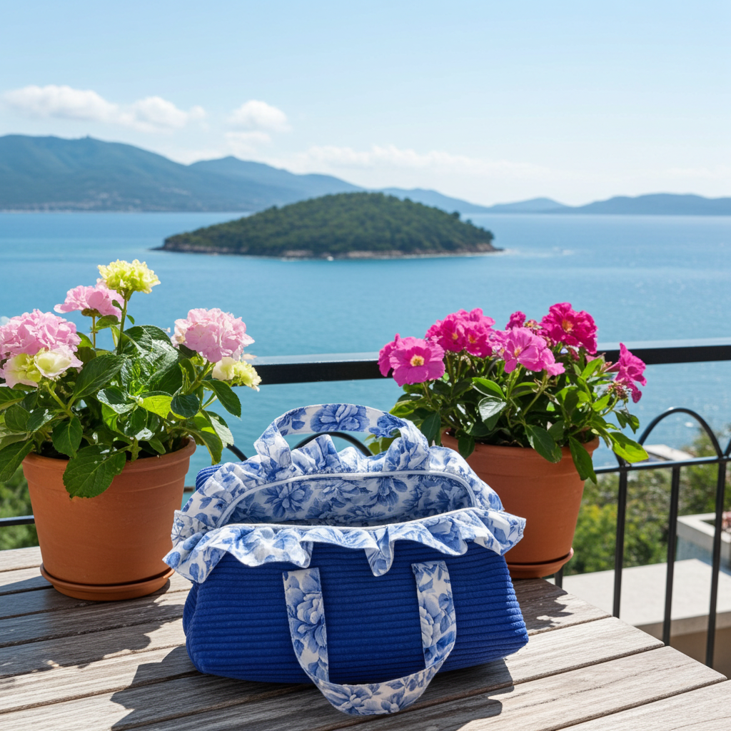 Trousse de Toilette Frou-Frou Velours Côtelé Bleu Klein & Tissu Fleuri Bleu – Le Petit Atelier 27
