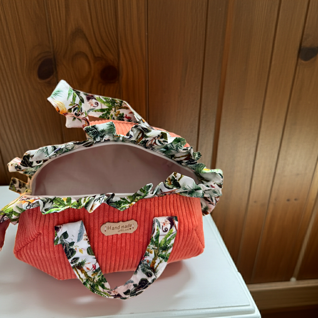 Trousse de Toilette Frou-Frou Velours Côtelé Corail & Tissu Jungle – Le Petit Atelier 27