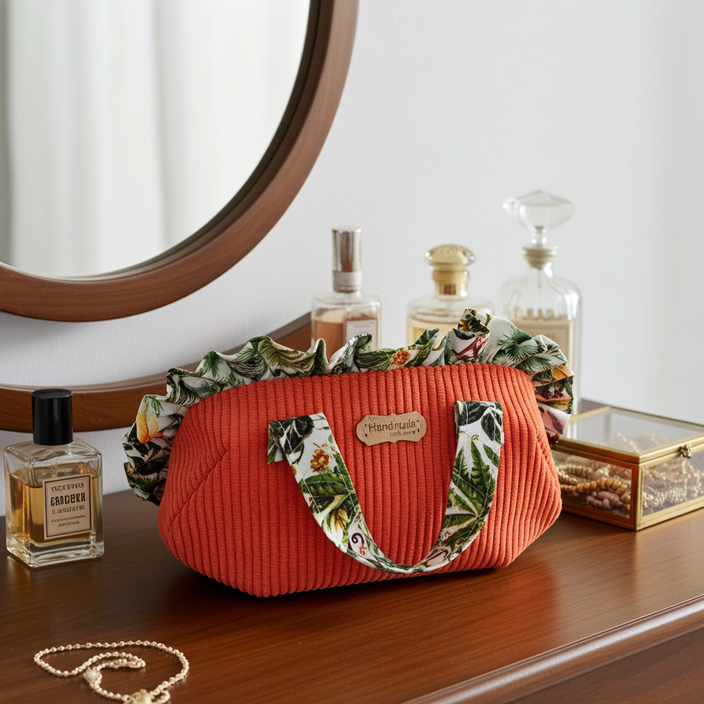 Trousse de Toilette Frou-Frou Velours Côtelé Corail & Tissu Jungle – Le Petit Atelier 27