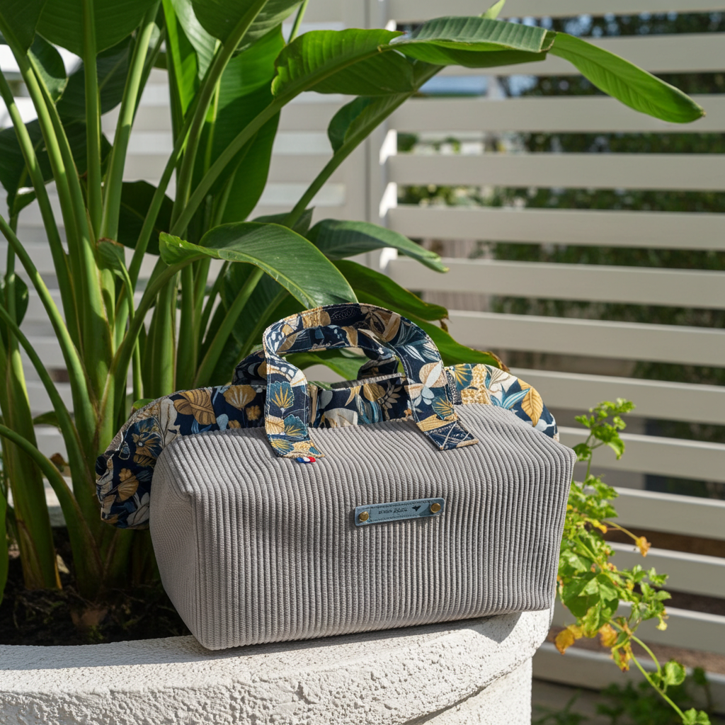 Trousse de Toilette Frou-Frou Velours Côtelé Gris Perle & Tissu Jungle Doré – Le Petit Atelier 27