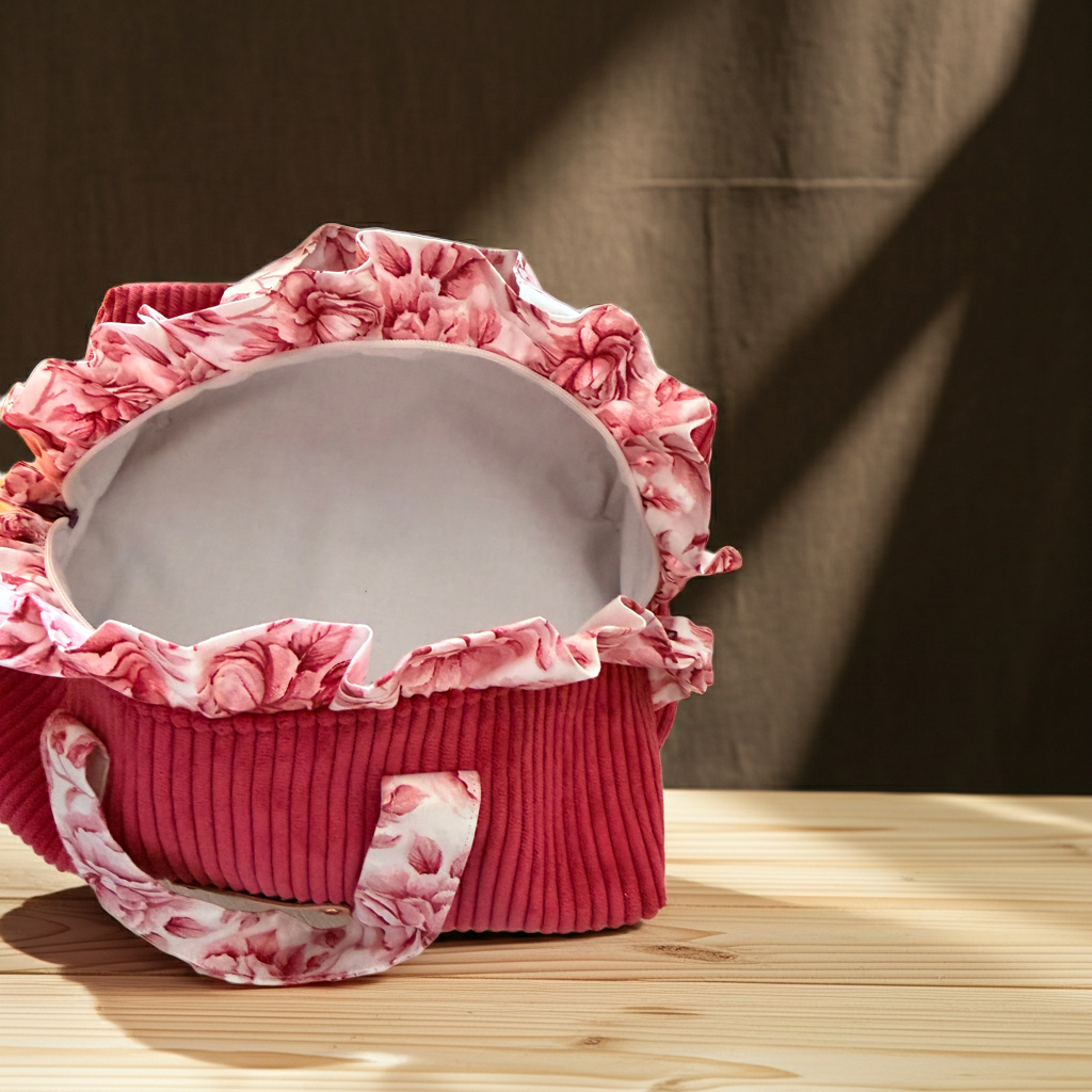 Trousse de Toilette Frou-Frou Velours Côtelé Rose Fuchsia & Tissu Fleuri Rose – Le Petit Atelier 27